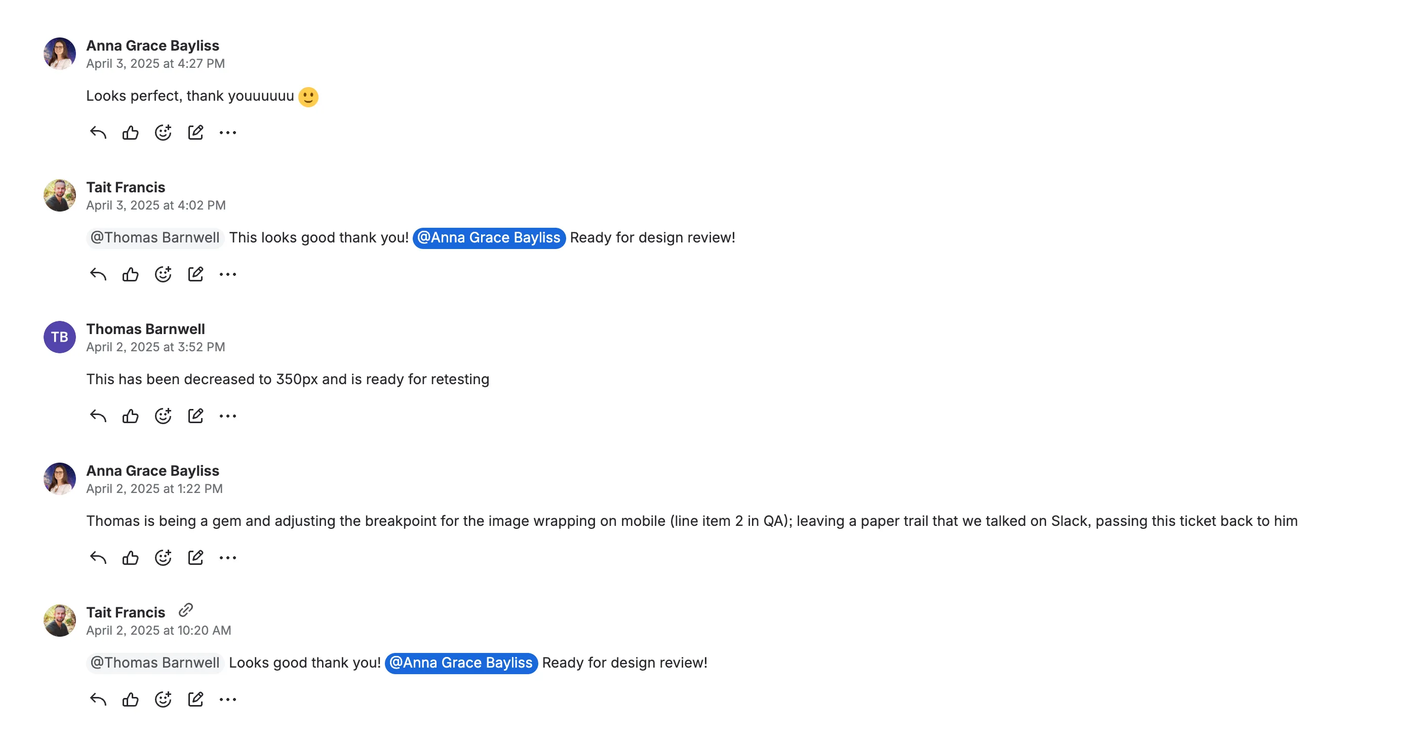 A second Jira ticket with detailed design-review feedback on a component build